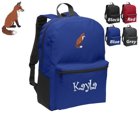 Personalized Kids Backpack Embroidered Red Fox Monogrammed with Name of Your Choice Perfect Kids School Gift