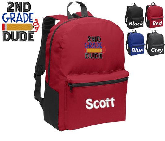 Personalized Kids 2nd Grade Backpack Embroidered Dude Design, Funny Backpack, Monogrammed Name, Perfect Kids School Sports Gift