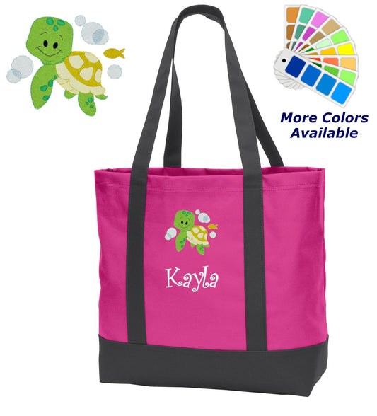 Personalized Tote Bag Embroidered Turtle with Name of Your Choice Perfect Gift