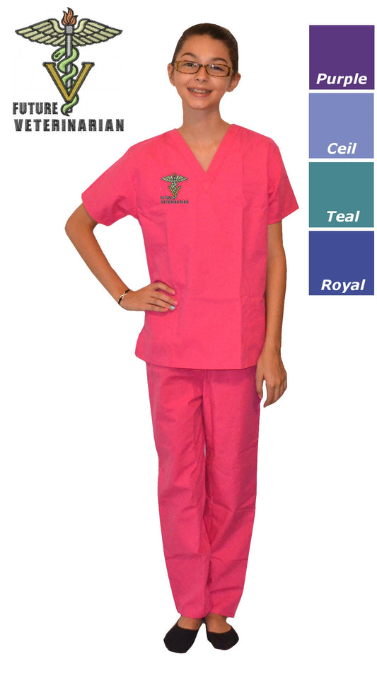 Kids Veterinarian Scrubs with Caduceus Embroidery Design