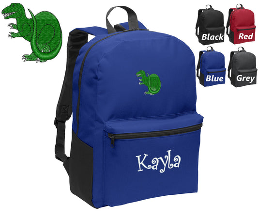Personalized Kids Backpack Embroidered T Rex Dinosaur Monogrammed with Name of Your Choice Perfect Kids School Gift