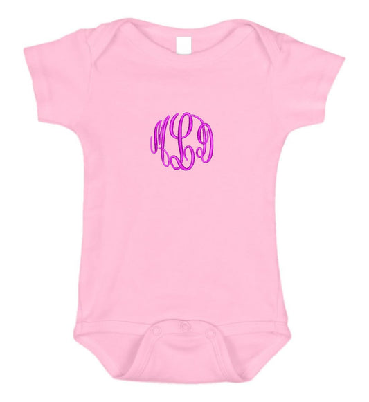 Monogrammed Baby Onesie Pink Embroidered with Your Baby's Initials