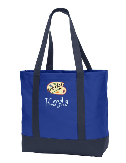 Personalized Blue Art Class Tote Bag Embroidered School with Name of Your Choice