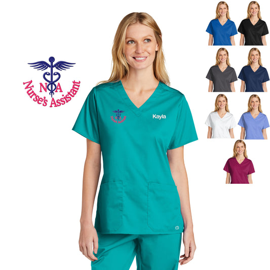 Personalized Womens Nurses Assistant Scrubs Top with Custom Embroidered Text or Name, Doctor, Veterinarian, Hospital, Shirt, Medical Apparel