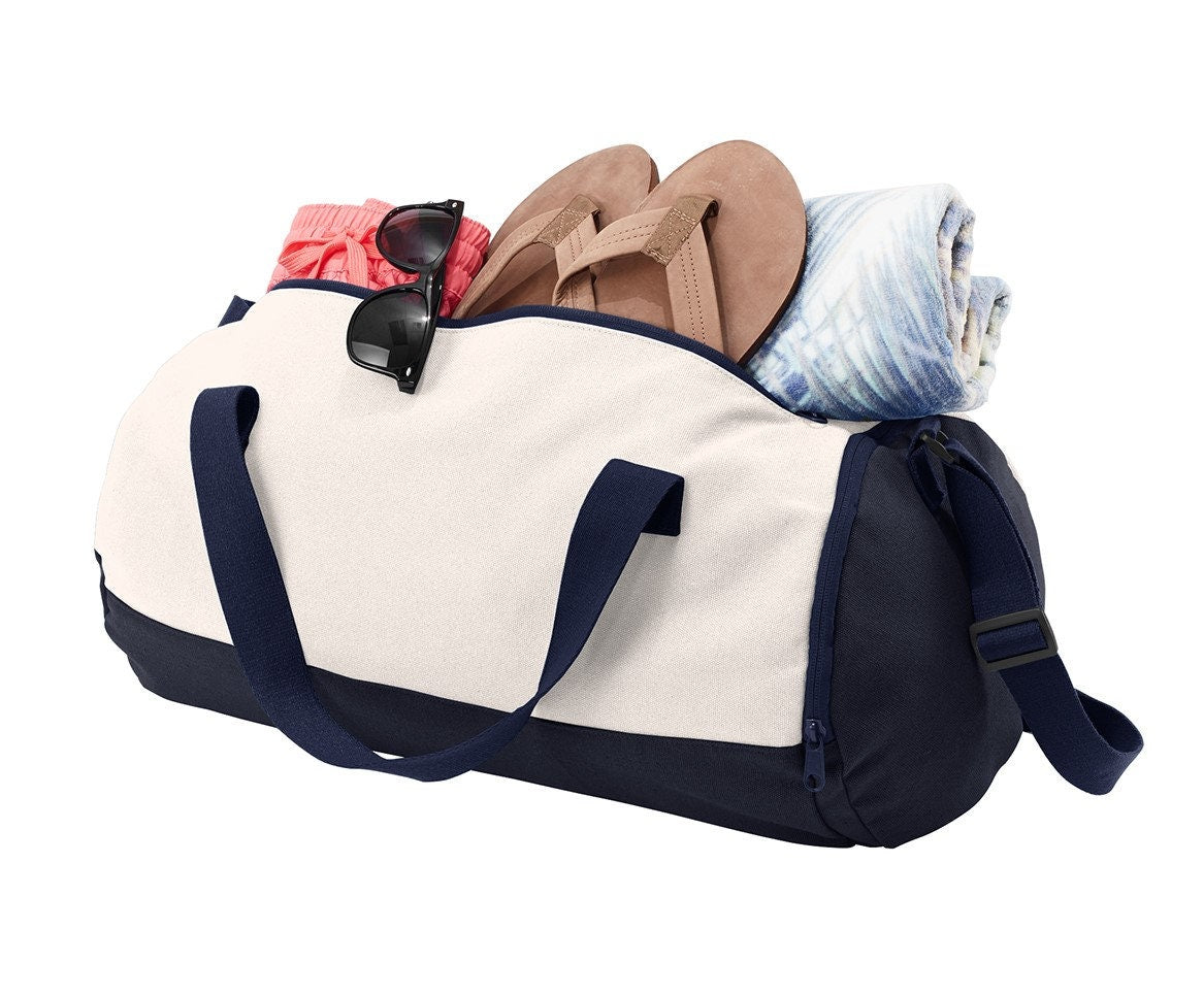 Personalized Cotton Barrel Duffel Bag, Beach Gym School PE Pool Duffle, Embroidered, Monogrammed Custom Name, Kids Gift, School Gift
