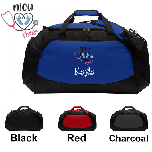 Personalized NICU Nurse Large Duffle Bag, Scrubs Bag, Embroidered Custom Name, Hospital Bag, Travel Bag, Monogrammed, Travel Gift