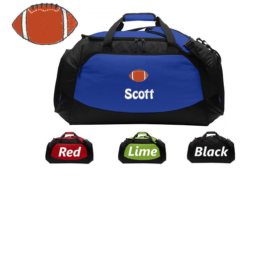 Personalized Large Canvas Football Duffel Bag, Gym Bag, School PE Bag, Zippered Pockets, Padded Handle, Embroidered Name, Football Gift