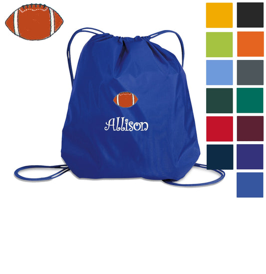 Personalized Kids Football Cinch Pack, Drawstring Gym School PE Pool Backpack, Embroidered Sports Bag, Monogrammed Custom Name, Kids Gift