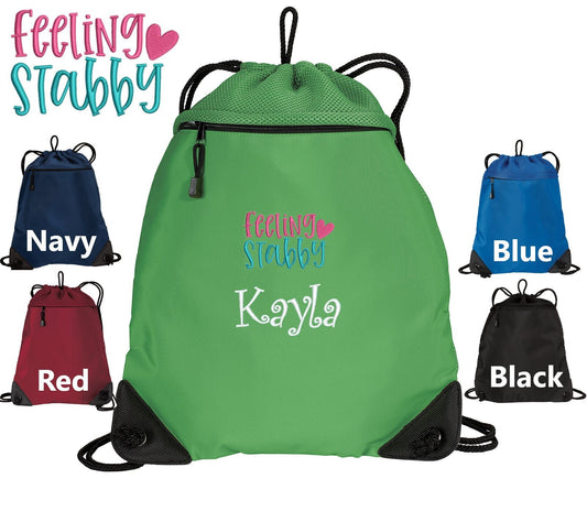 Personalized Nurse Cinch Pack, Drawstring Gym School PE, Pool Backpack, Embroidered Stabby Design, Monogrammed Custom Name, Funny Nurse Gift