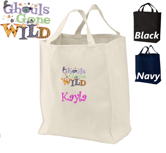 Personalized Halloween Tote Candy Bag, Embroidered Ghouls Wild Design, Name, Perfect Halloween Gift, Kids Trick or Treat Bag