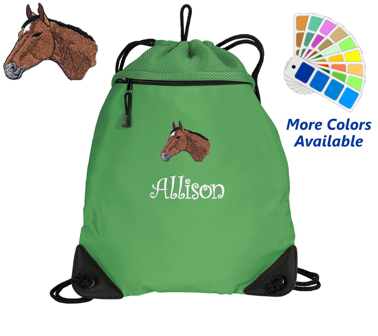 Personalized Cinch Pack, Drawstring Gym School PE, Pool Backpack, Embroidered Horse, Monogrammed Custom Name, Perfect Gift