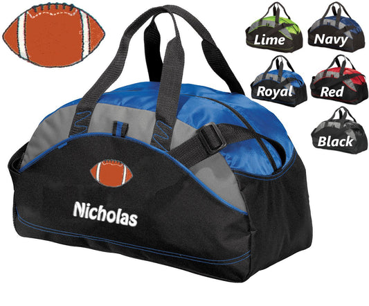 Personalized Kids Football Duffel Bag Gym Bag School PE Contrast Piping and Stitching Embroidered with Name or Text of Your Choice