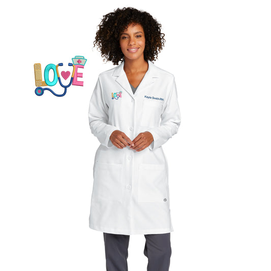 Personalized Nurse Lab Coat with Custom Embroidered Text or Name and Love Design, Doctor, Nurse, Jacket, Medical Apparel
