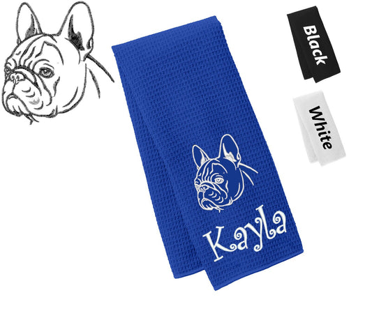 Personalized Dog Towel, French Bulldog, Hand Towel, Grooming Towel, Waffle Microfiber, Embroidered Your Pets Name, Monogrammed Dog Gift