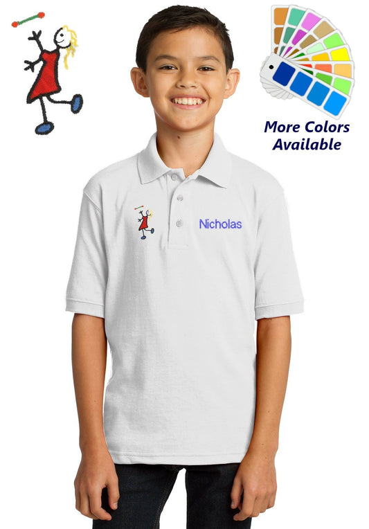 Personalized Kids Polo Shirt Embroidered Baton Twirler Monogrammed with a Name or Text of Your Choice
