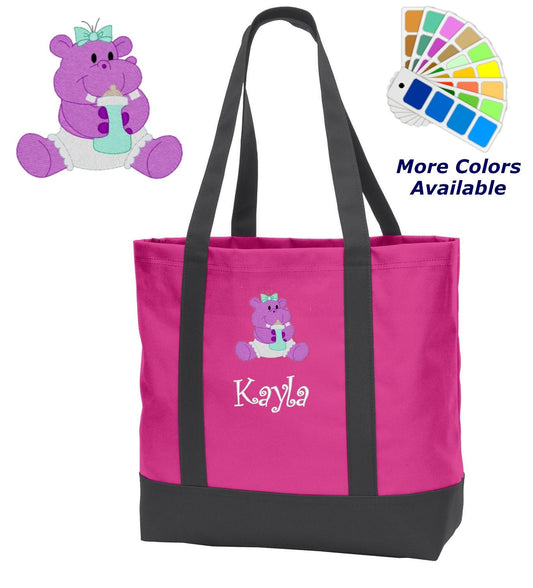 Personalized Diaper Bag, Embroidered Hippo, Bag, Infant Bag, Name of Your Choice, Shower Gift