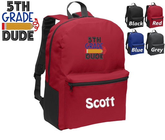 Personalized Kids 5th Grade Backpack Embroidered Dude Design, Funny Backpack, Monogrammed Name, Perfect Kids School Sports Gift