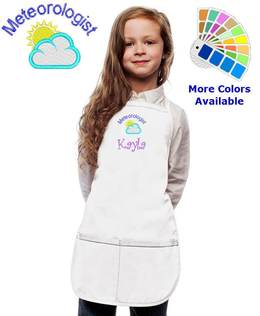 Personalized Kids Apron with Meteorologist Sun and Clouds Embroidery Design