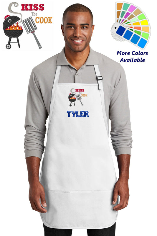 Personalized Bar B Que Apron Embroidered Kiss the Cook BBQ Design Dad Gift