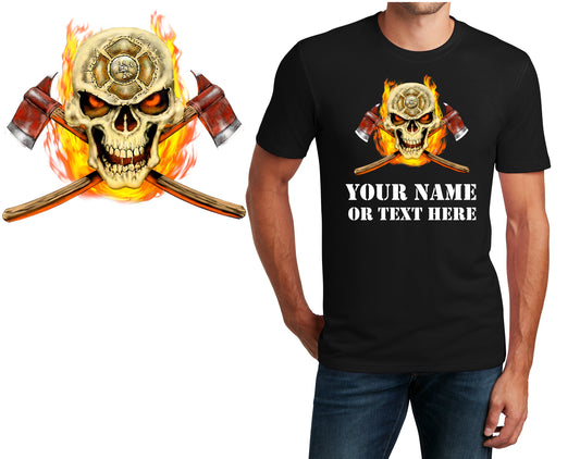 Personalized T-Shirt Firefighter Skull Design, Fire Shirt, Custom Shirt, Custom Name, Dad Gift, Fireman Gift, Unisex Women Tee