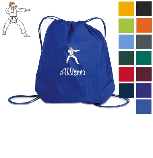 Personalized Kids Karate Cinch Pack, Drawstring Gym School PE Pool Backpack, Embroidered Sports Bag, Monogrammed Custom Name, Kids Gift