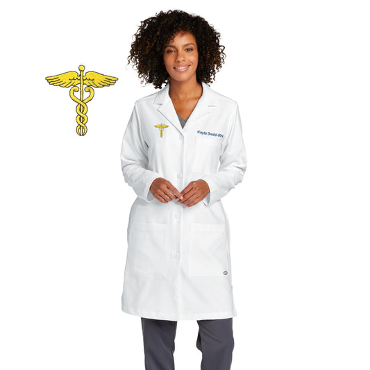 Personalized Lab Coat with Custom Embroidered Text or Name and Caduceus Design, Doctor, Nurse, Jacket, Medical Apparel