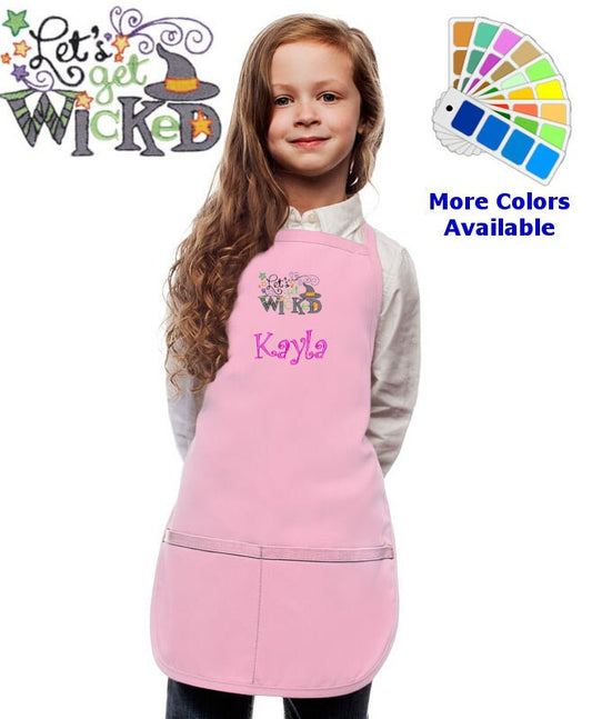 Personalized Kids Halloween Apron with Wicked Embroidery Design, Kitchen Cook Gift, School Gift, Funny Gift, Monogrammed, Cooking Party