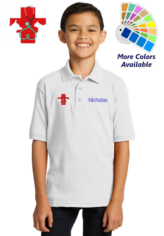 Personalized Kids Polo Shirt Embroidered Veterinarian Red Design Monogrammed with a Name or Text of Your Choice