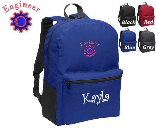 Personalized Kids Backpack Embroidered Engineer Gear Monogrammed with Name of Your Choice Perfect Kids School Gift