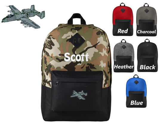 Personalized Kids Camouflage Backpack A10 Warthog Airplane, Embroidered Monogrammed Name, Kids School Gift, Custom Military Backpack