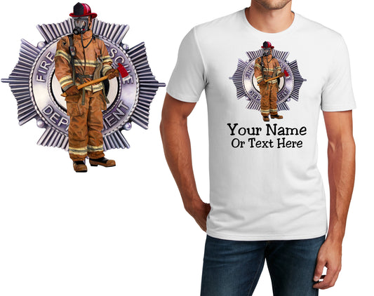 Personalized T-Shirt Firefighter with Axe Design, Fire Shirt, Custom Shirt Custom Name, Dad Gift, Fireman Gift, Unisex Womens Tee