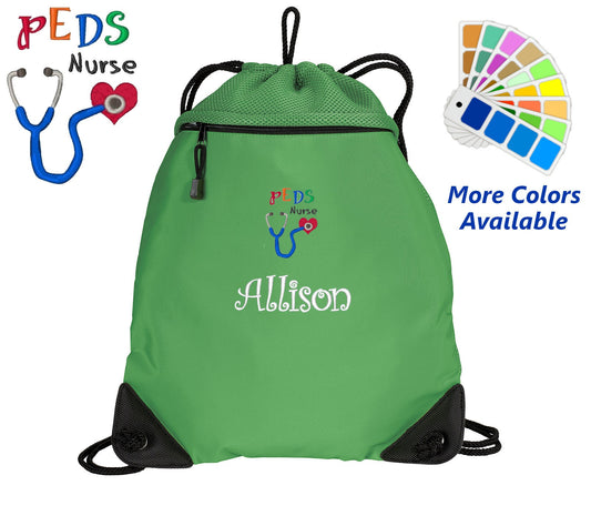 Personalized Pediatrics Nurse Cinch Pack, Drawstring Gym School PE, Pool Backpack, Embroidered, Monogrammed Custom Name, Perfect Nurse Gift
