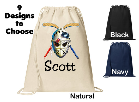 Personalized Kids Hockey Cinch Pack, Drawstring Gym School PE Pool Backpack, Printed Monogrammed Custom Name, Perfect Kids Sports Gift
