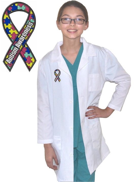 Kids Lab Coat with Autism Awareness Ribbon Embroidery Design for little Doctors and Nurses