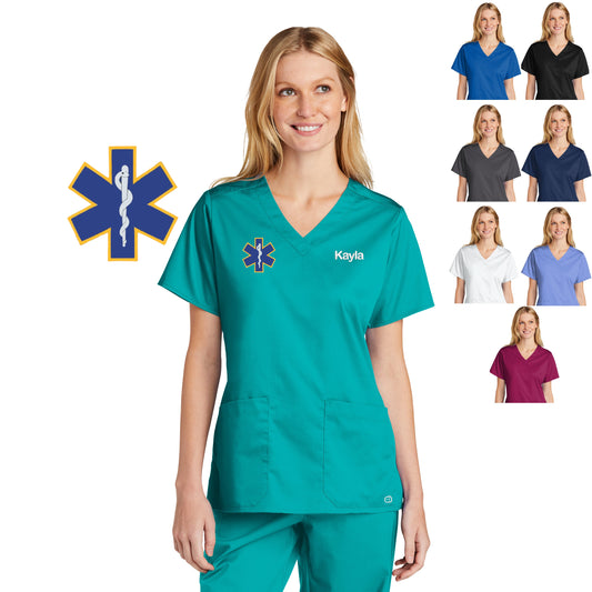 Personalized Womens Paramedic Nurse Scrubs Top with Custom Embroidered Name, Doctor, Veterinarian, Hospital, Shirt, Medical Apparel