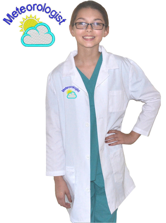Kids Meteorologist Lab Coat with Sun and Cloud Weather Embroidery Design