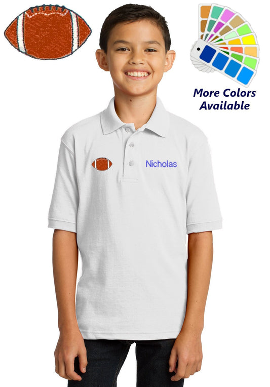 Personalized Kids Polo Shirt Embroidered Football Monogrammed with a Name or Text of Your Choice
