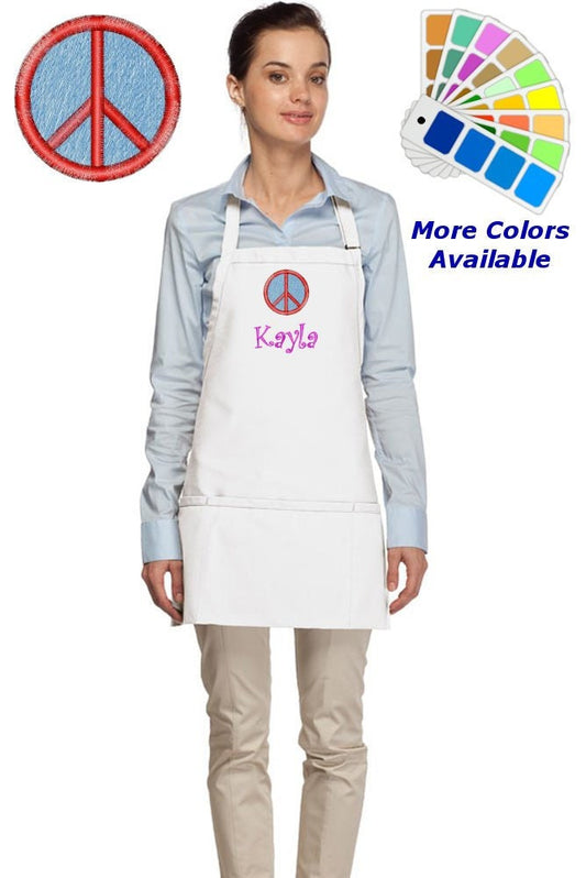 Personalized Apron Embroidered Peace Sign Design Dad Mom Gift