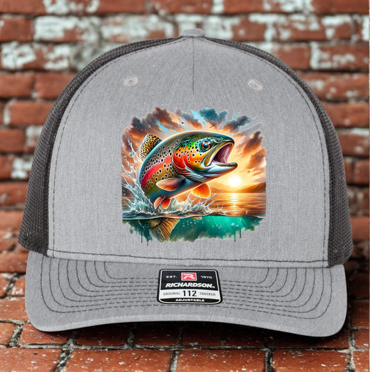 Trout Fishing Trucker Hat, Colorful Fishing Hat Design, Richardson 112, Fly fishing Dad Gift Husband Gift, Sportsman Gift, Printed Hat
