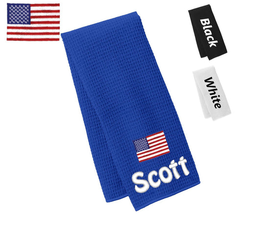 Personalized American Flag Towel, Gym Towel, Workout Towel, Fitness Towel, Waffle Microfiber, Embroidered Name, Monogrammed Sports Gift