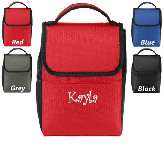 Personalized Lunch Bag Box Cooler, with Honeycomb Polyester Fabric, Insulated Embroidered School Work Sports Monogrammed Custom Name