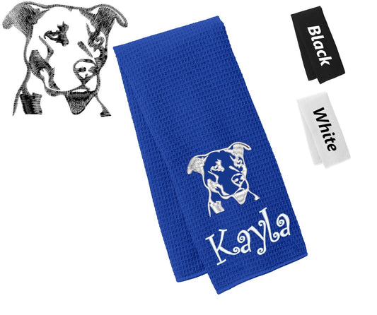 Personalized Dog Towel, Pit Bull, Hand Towel, Grooming Towel, Waffle Microfiber, Embroidered Your Pets Name, Monogrammed Dog Gift