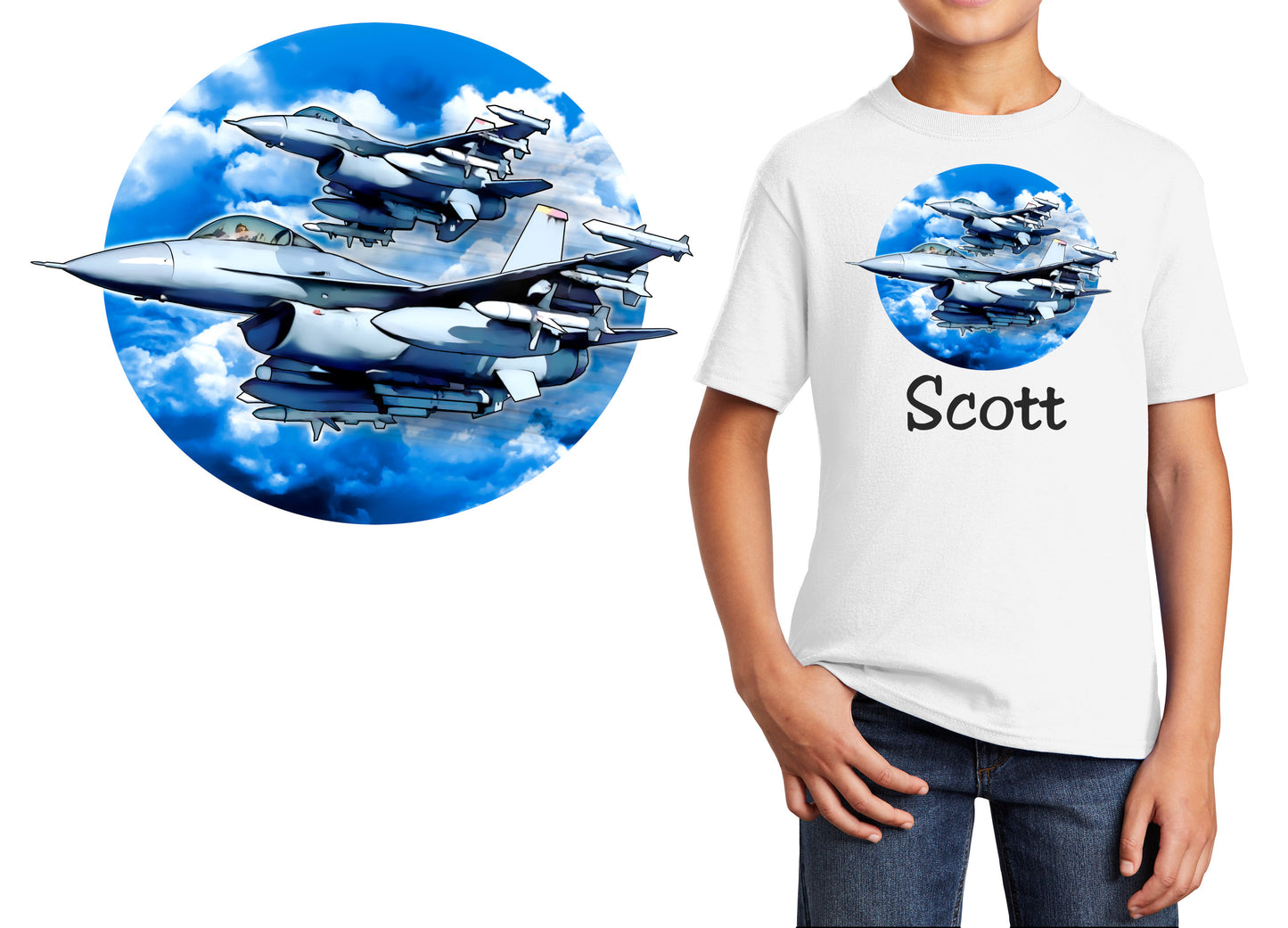Personalized Kids T-Shirt F16 Fighter Jet Plane Design, T-Shirt, Military, Cotton, Low Price Inexpensive Tee Shirt, Kids Gift, Student Gift