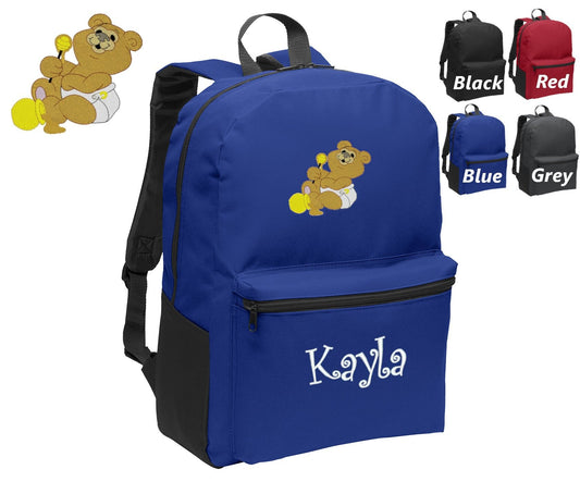 Personalized Kids Backpack Embroidered Bear with Name of Your Choice Perfect Kids School Gift