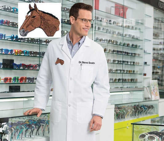 Personalized Veterinarian Lab Coat with Custom Embroidered Name and Horse Design, Doctor, Nurse, Hospital, Jacket, Medical Apparel