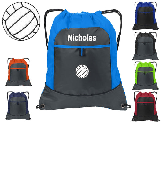 Personalized Kids Cinch Pack Drawstring, Volleyball Design, Gym School PE Pool Backpack Embroidered Monogrammed Custom Name School Gift