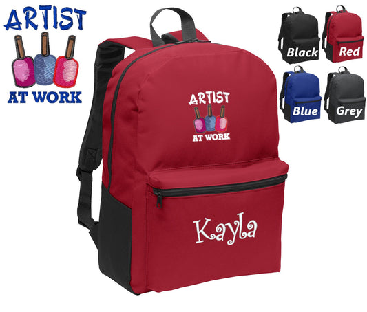 Personalized Kids Backpack Embroidered Nail Artist Salon Monogrammed with Name of Your Choice Perfect Kids School Gift