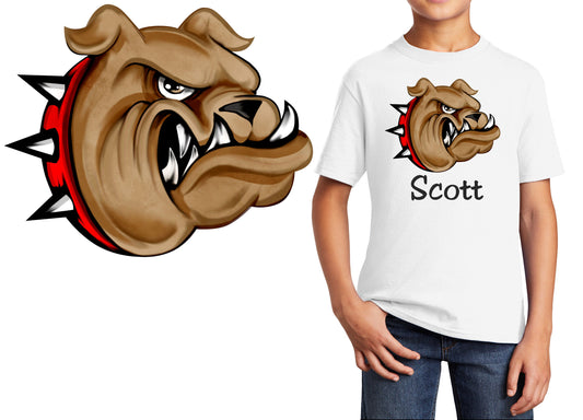 Personalized Kids T-Shirt Bulldog Cartoon Dog Design, T-Shirt, Colorful, Cotton, Low Price Inexpensive Tee Shirt, Student Gift, School Gift