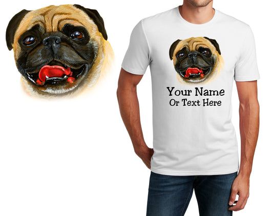 Personalized T-Shirt Pug Dog Design, Sports Shirt, Printed Shirt, Custom Name, Dad Gift, Mom Gift, Unisex Womens Tee