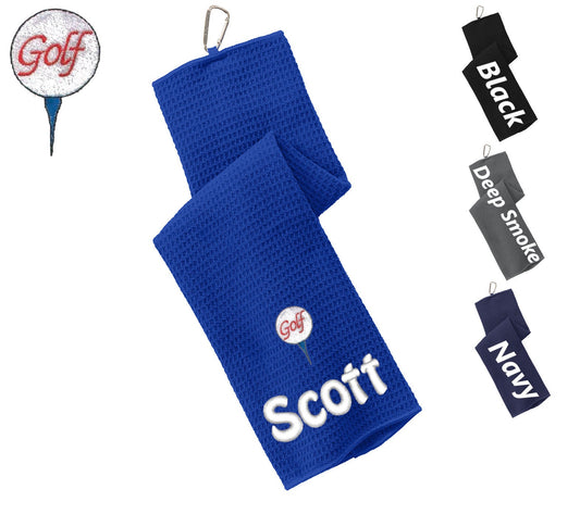 Personalized Golf Towel, Golf Ball Tee Design, Gym Towel, Workout Towel, Fitness Towel, Microfiber, Embroidered Name Monogrammed Golf Gift